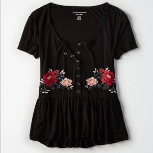 American Eagle Soft & Sexy Rose Henley Tee Small